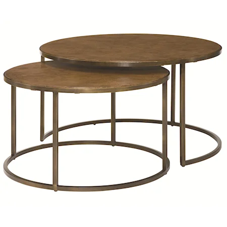 Round Nesting Cocktail Table with Rubbed Bronze Metal Base